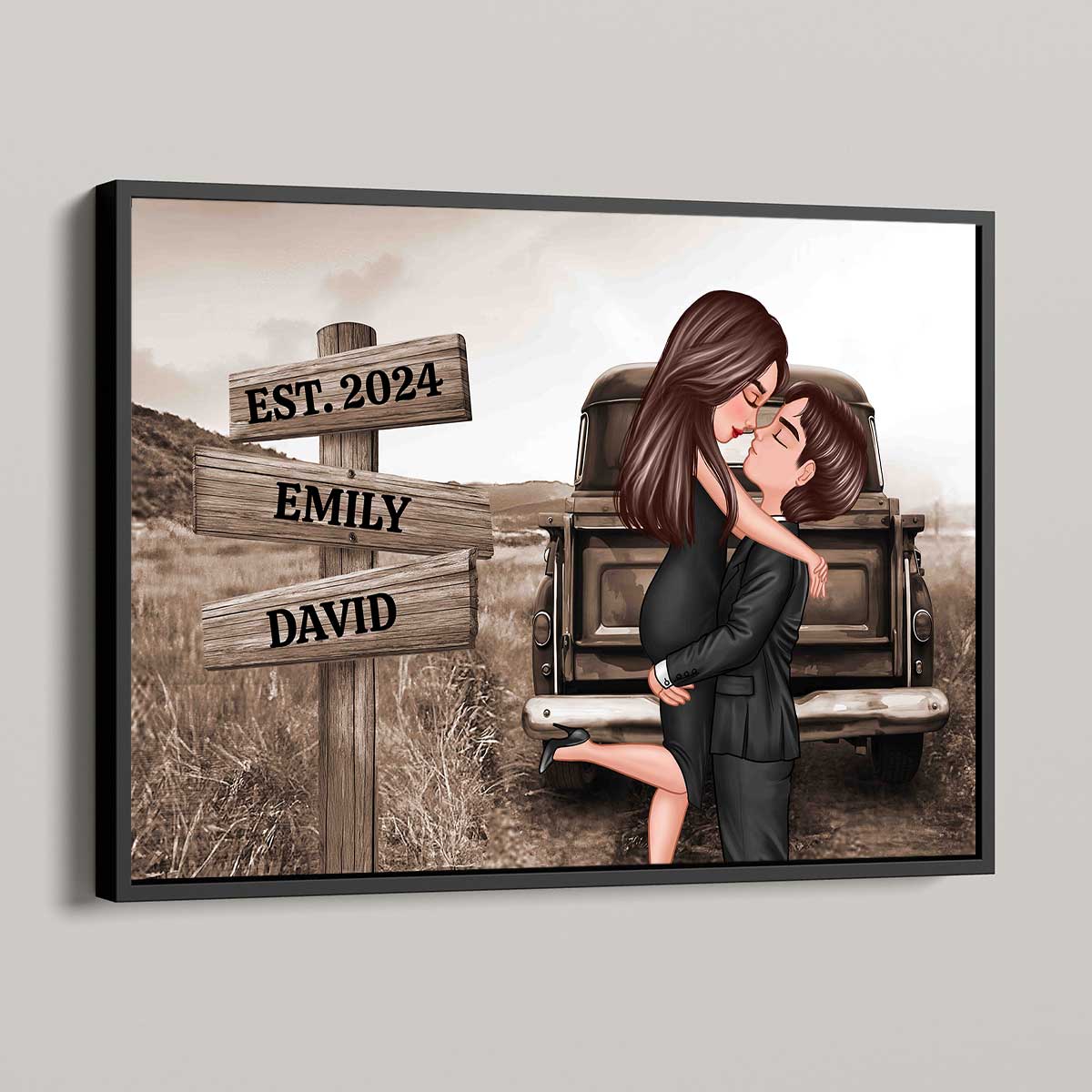 Couple Sign Post Retro Vintage Field Landscape Personalized Poster, Anniversary,  Gift for him, Gift for her