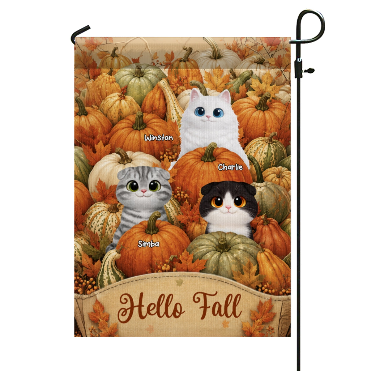 Hello Fall Cute Cat Peeking In Fall Pumpkin Patch - Personalized Garden Flag - Fall Season Decor For Cat Lover