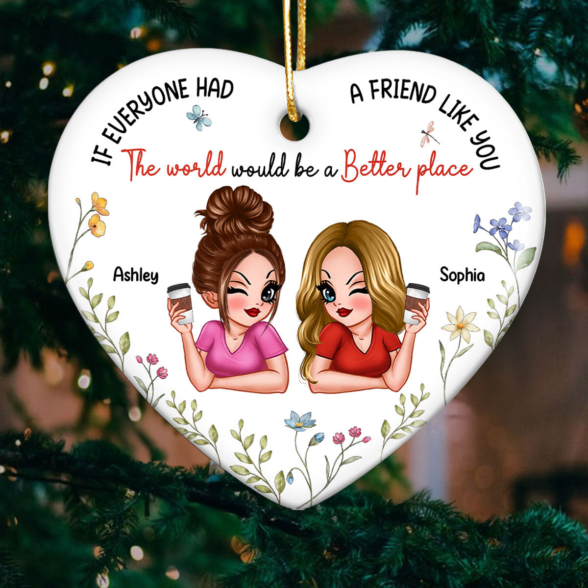 If Everyone Had A Friend Like You Personalized Ceramic Heart Ornament, Christmas Gift For Besties, Best Friends
