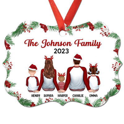 Holly Branch Pajamas Family Sitting Christmas Personalized Christmas Ornament