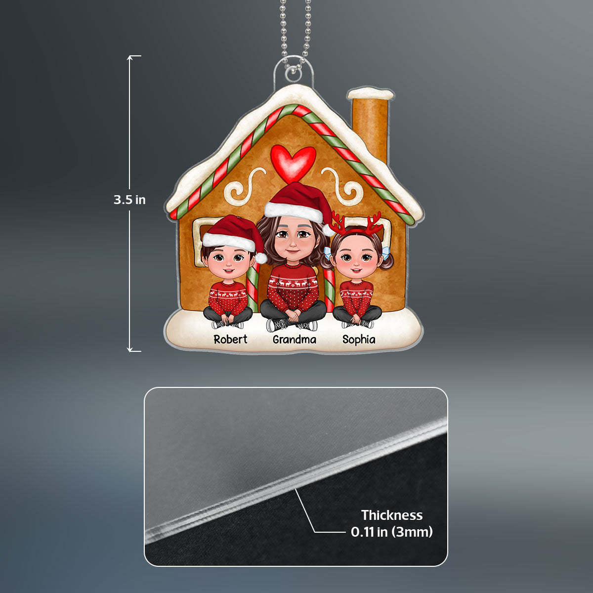 Grandma Grandkids Sitting On Gingerbread House Christmas Gift Personalized Acrylic Ornament