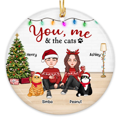 You Me & The Cats Cute Doll Couple Personalized Circle Ornament