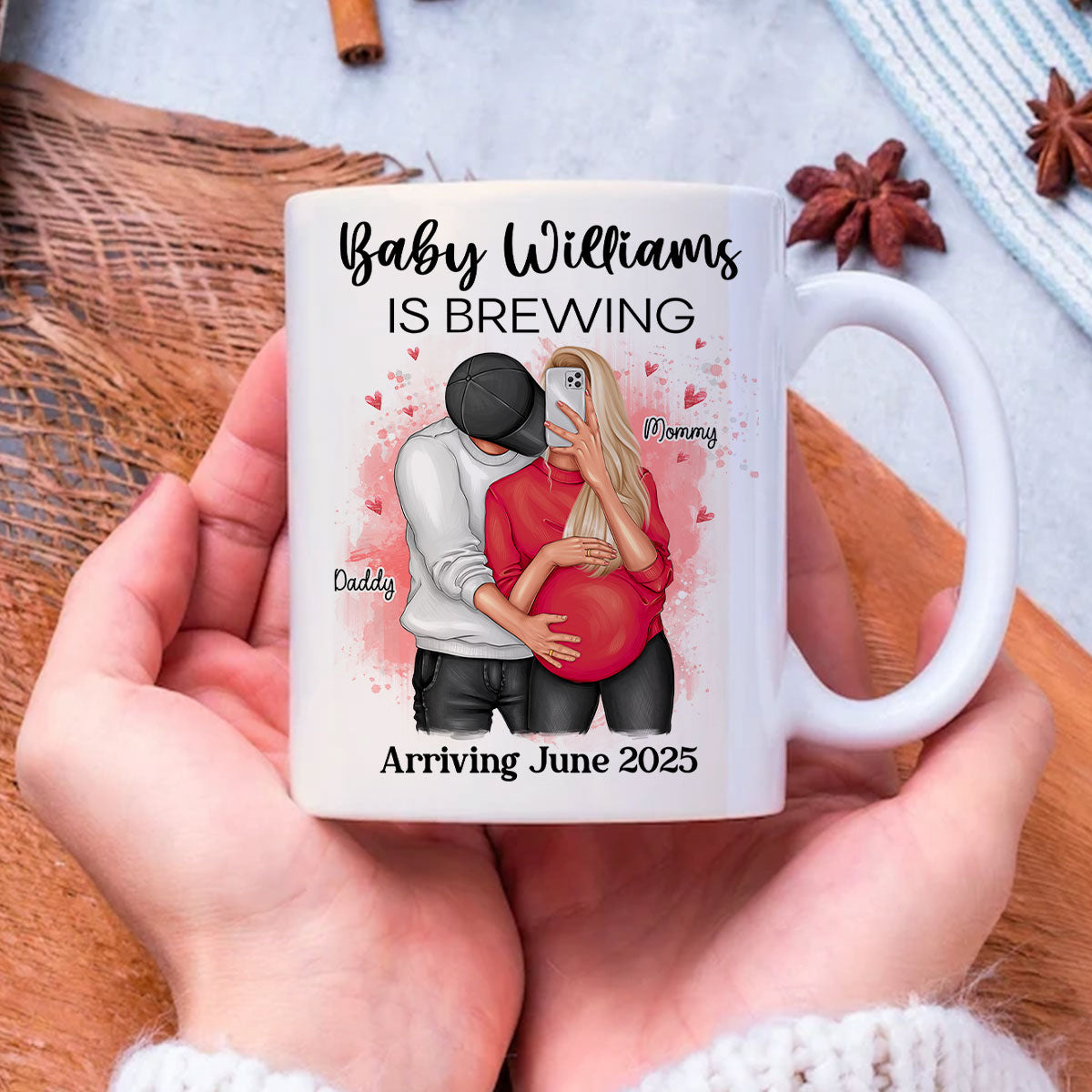 Baby Is Brewing Pregnancy Hugging Couple Personalized Mug Expecting Mom Gift, Expecting Parents Gift,  Gift