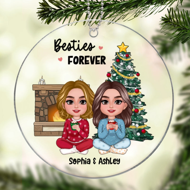 Besties Doll Sitting Together Christmas Tree Fireplace Personalized Acrylic Ornament