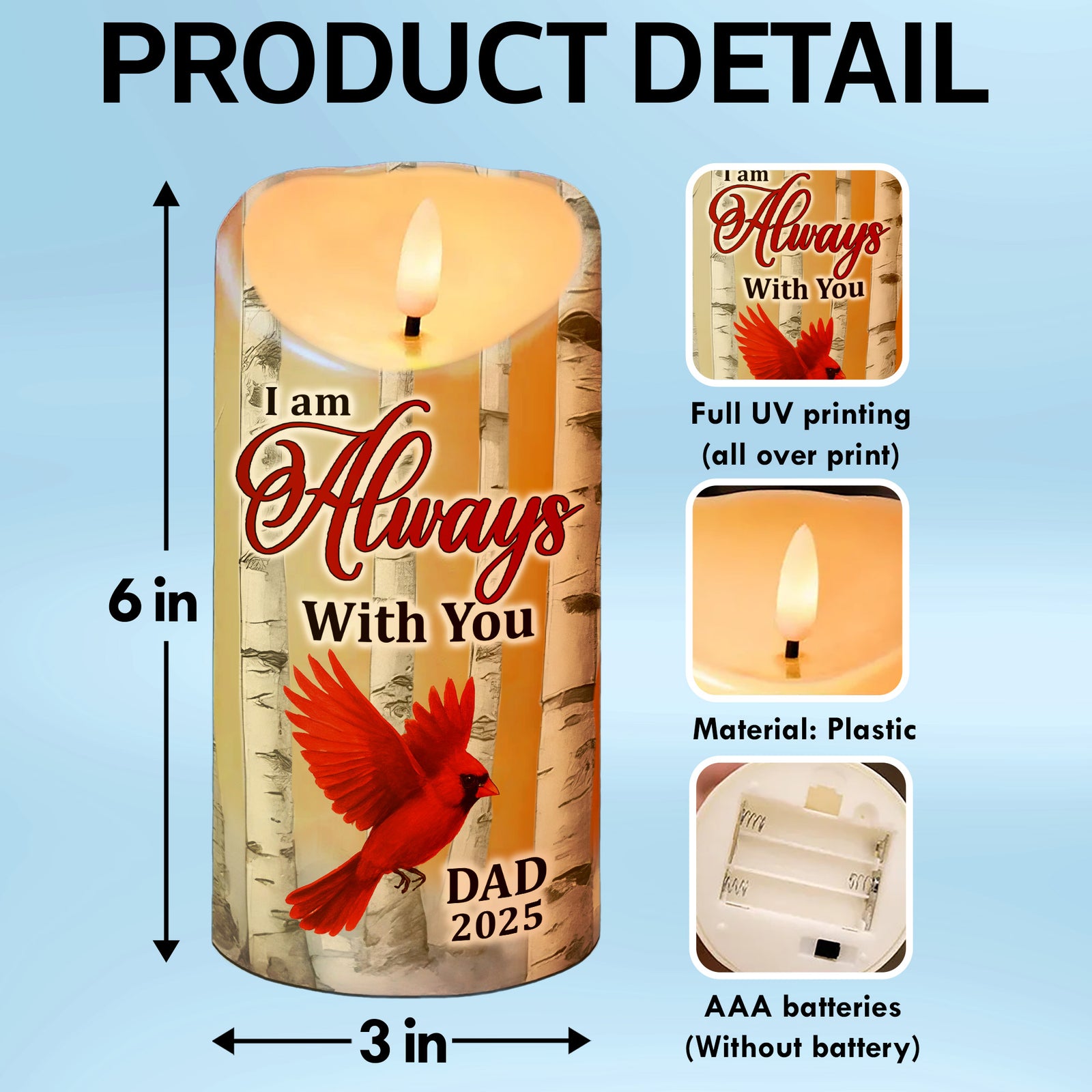 Birch Tree Cardinals I Am Always With You Memorial - Personalized LED Candle