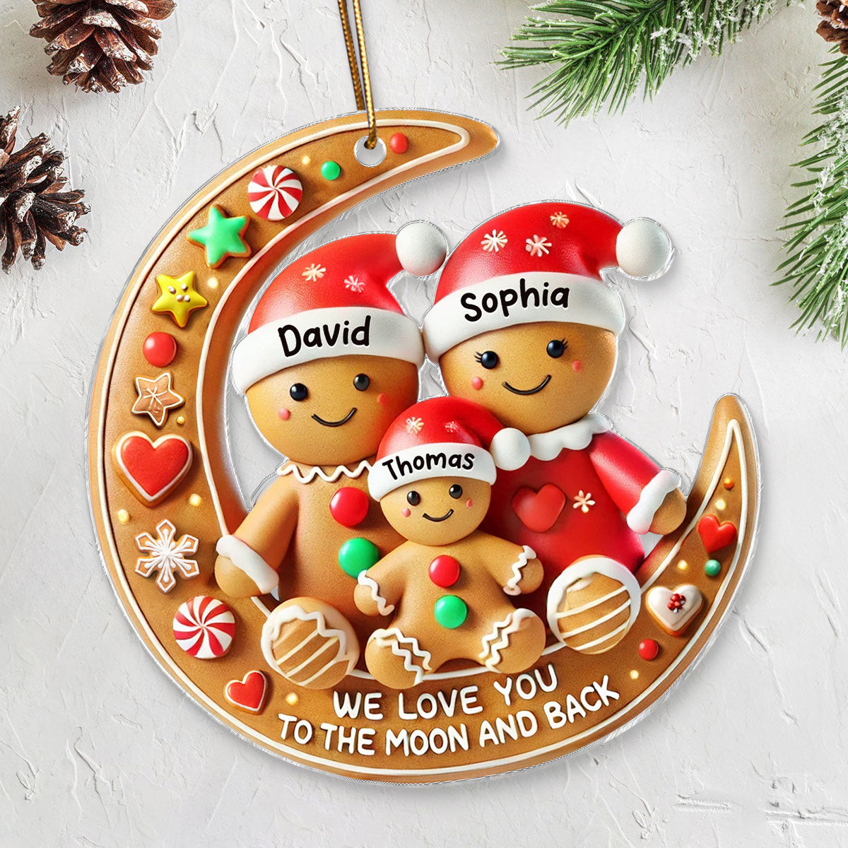 3D Effect Dad Mom We Love You To The Moon And Back Personalized Acrylic Ornament, Christmas Gift For Son, Daughter, Children