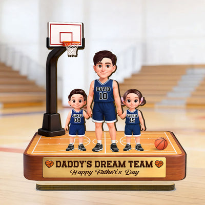 Basketball Daddy's Dream Team - Personalized 2-Layered Wooden Plaque - Father's Day Gift For Dad, Husband
