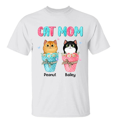 Cat Mom Peeking Cats On Flower Pot Personalized Shirt
