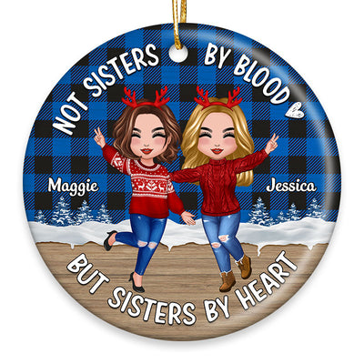 Happy Doll Besties Checkered Pattern Personalized Circle Ornament