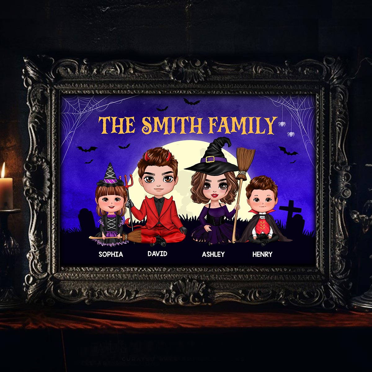 Halloween Family Sitting Personalized Poster, Halloween Decoration