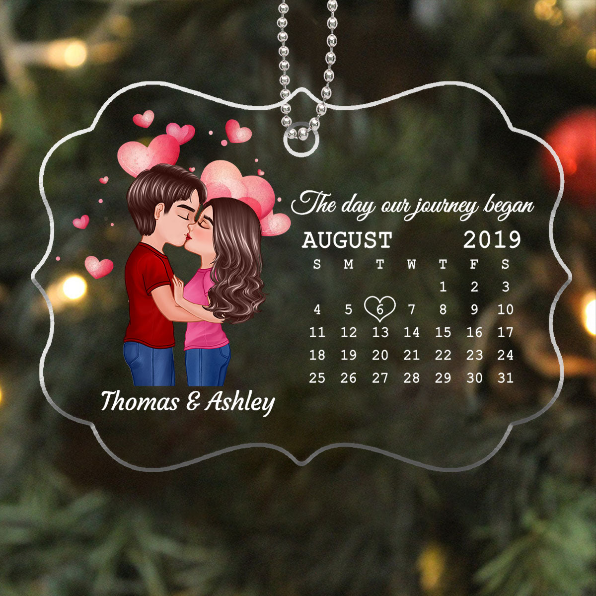 Doll Couple Kissing Calendar Anniversary Date Personalized Acrylic Ornament