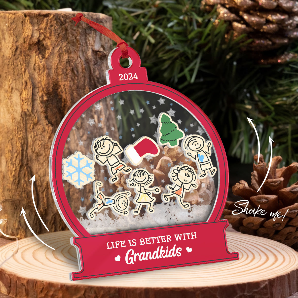 Life Is Better With Grandkids Grandma Personalized 4D Shaker Ornament, Christmas Gift For Granddaugter, Grandson, Grandma