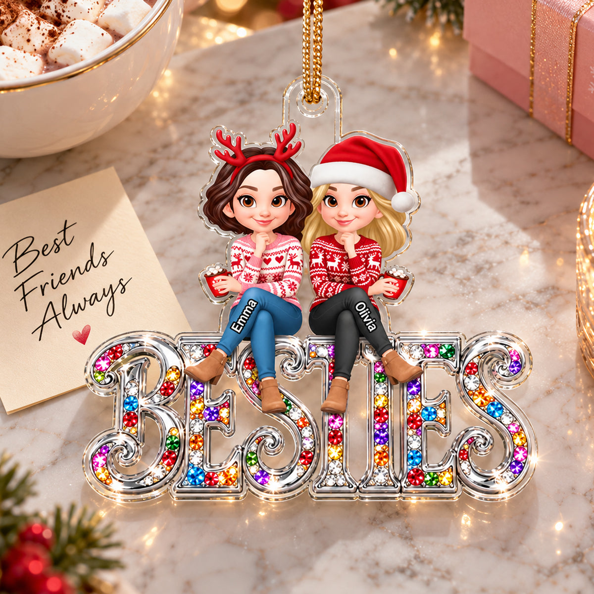 Sparkling BESTIES - Personalized Acrylic Ornament - Best Friend Christmas Keepsake Gift