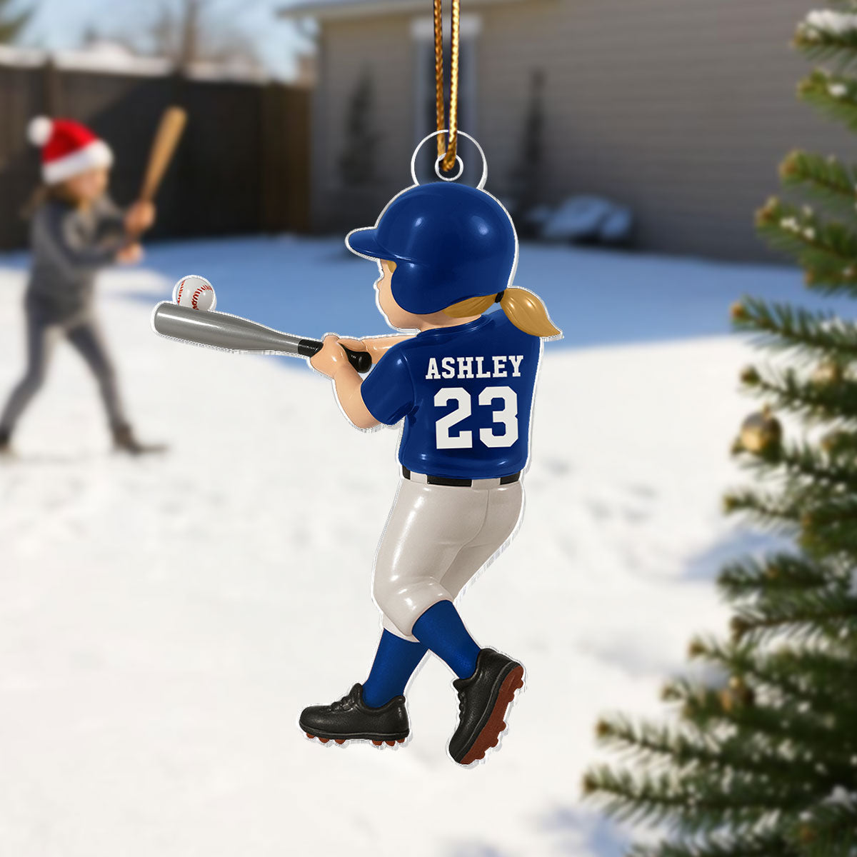 Personalized Baseball Player Ornament, Kid Hitting Ball, 3D Effect Acrylic Ornament