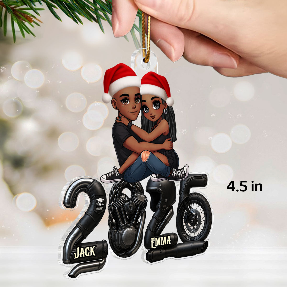 3D Effect Biker Couple- Personalized Acrylic Car Hanger- Gift For Bikers, Gift For Him, For Her