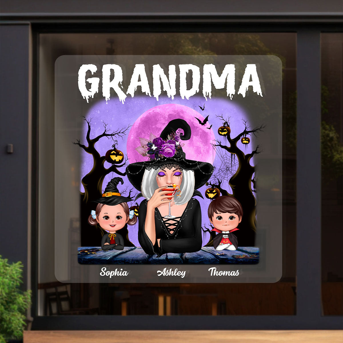 Purple Moon Tree Halloween Grandma Personalized Decal, Halloween Decor