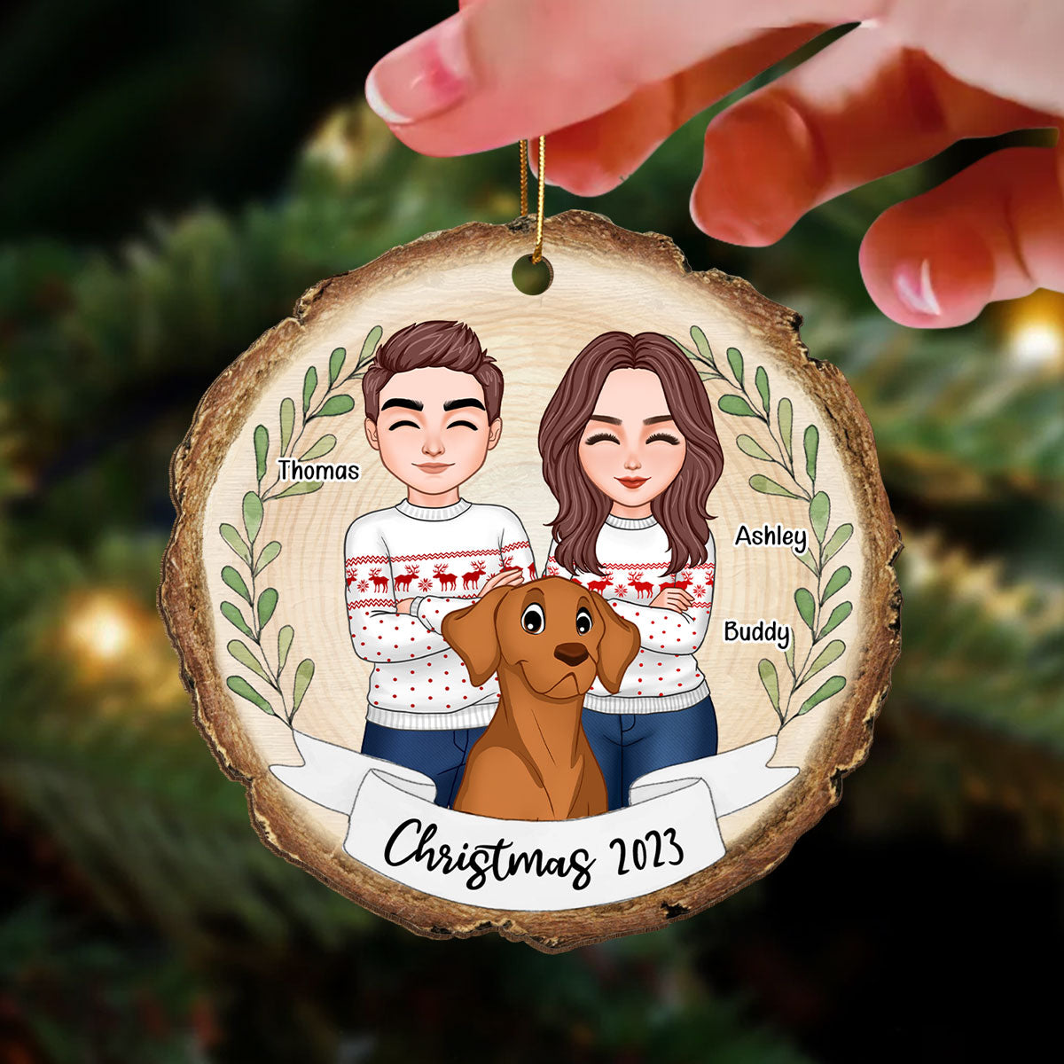 Whole Family Dad Mom Kid Dog Cat Wood Slice Personalized Wooden Ornament