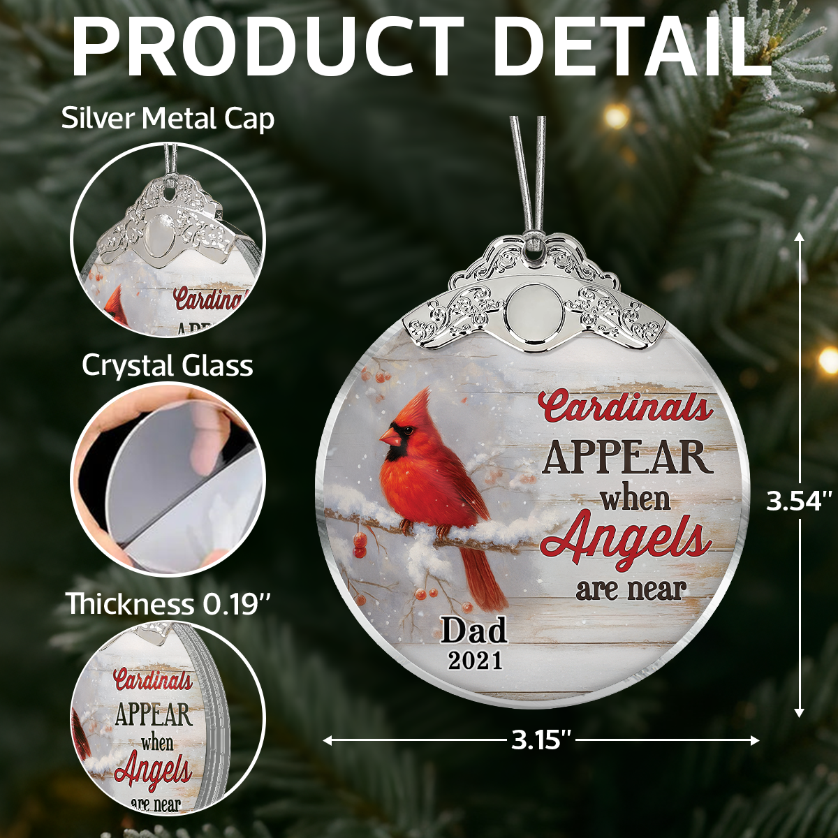 We're Always With You Cardinals In Snow - Personalized Glass Ornament With Silver Cap - Christmas Memorial Keepsake For Family