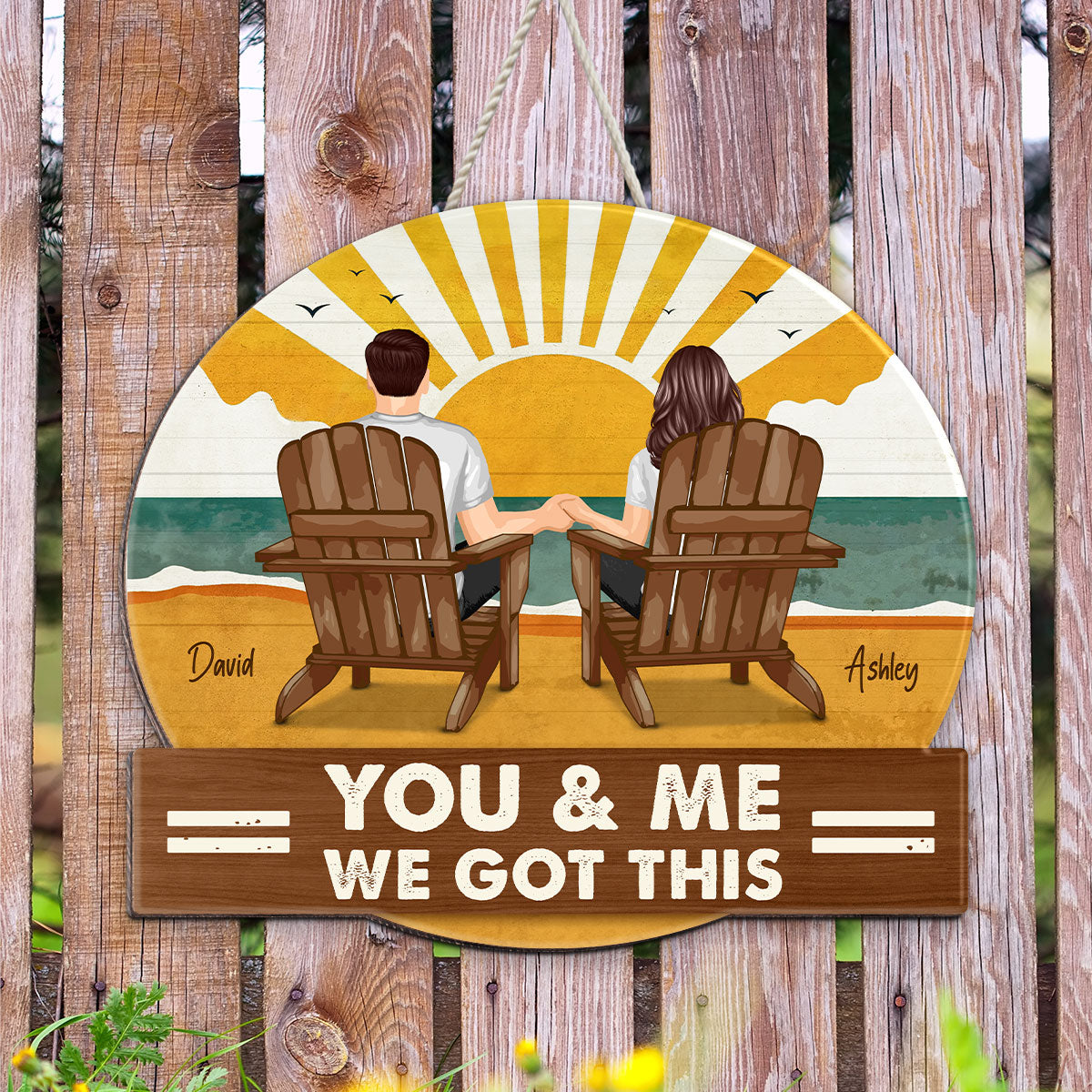 Summer Decor Wreaths Couple Beach Rustic Personalized Wooden Sign