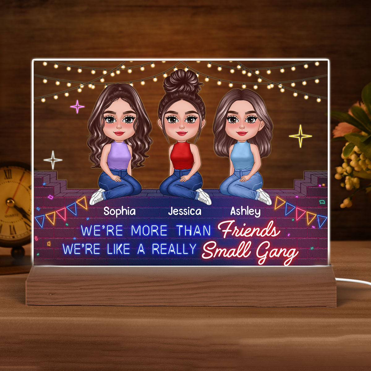 Pretty Doll Best Friends Sisters Neon Brick Personalized Acrylic Custom Shape LED Night Light