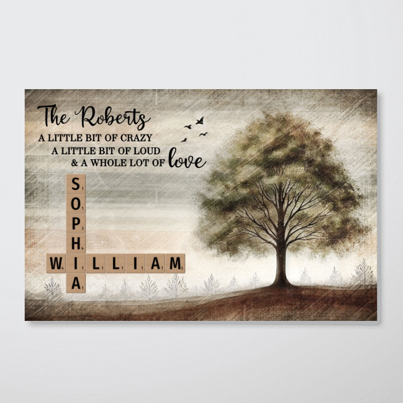 Family Whole Lot Of Love Family Tree Crossword Puzzle Art Personalized Poster, Gift For Husband, Wife, Dad, Mom
