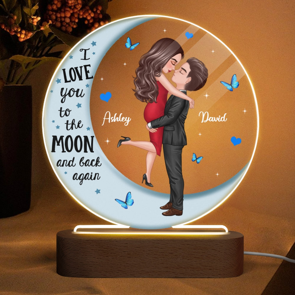 Hugging Couple Blue Moon Personalized Circle LED Night Light Acrylic LED Lamp