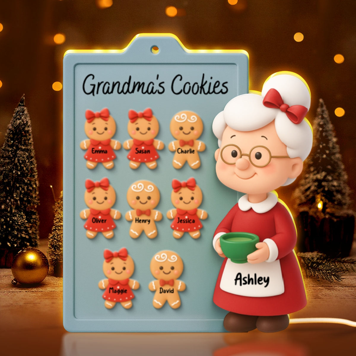Grandma Cookies 3D Effect - Personalized Light Box - Christmas Gift for Grandmas