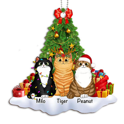 Cats On Snow Personalized Wooden Ornament