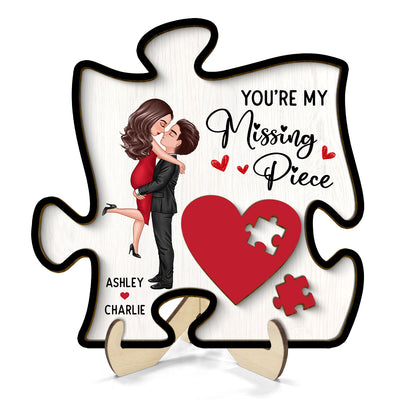 Couple Missing Piece Red Heart In Puzzle Shape Personalized 2-layer Wooden Plaque