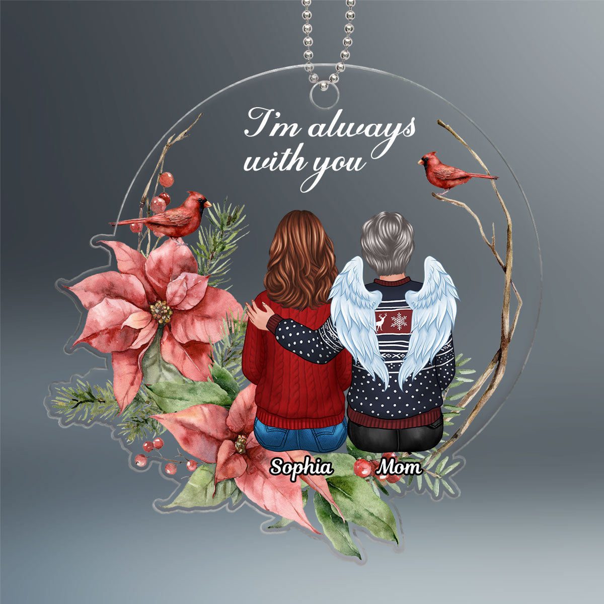 Always With You Cardinal Wreath Memorial Keepsake Personalized Acrylic Ornament