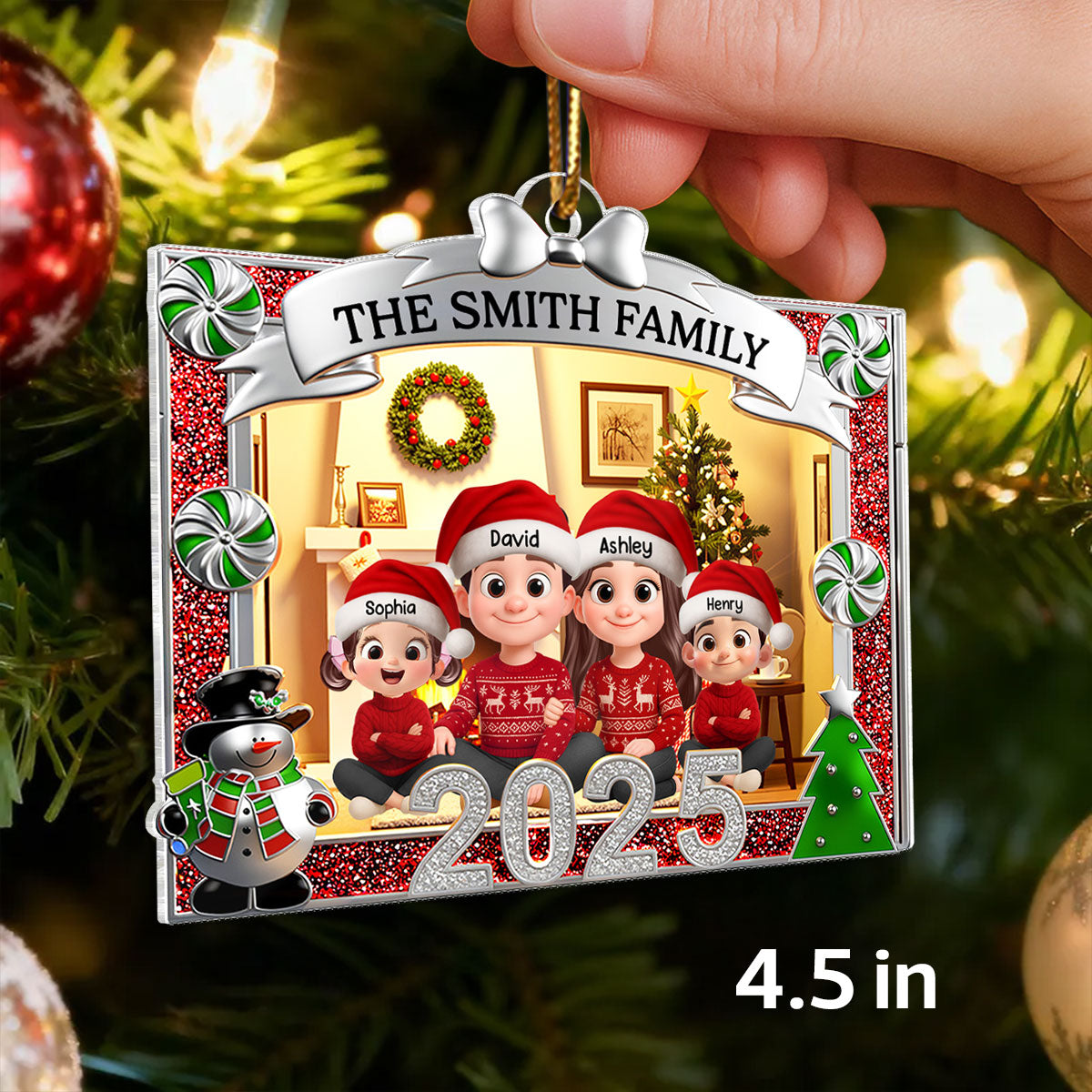 Family Sitting In Christmas Toybox - Personalized Acrylic Ornament - Christmas Gift for Family