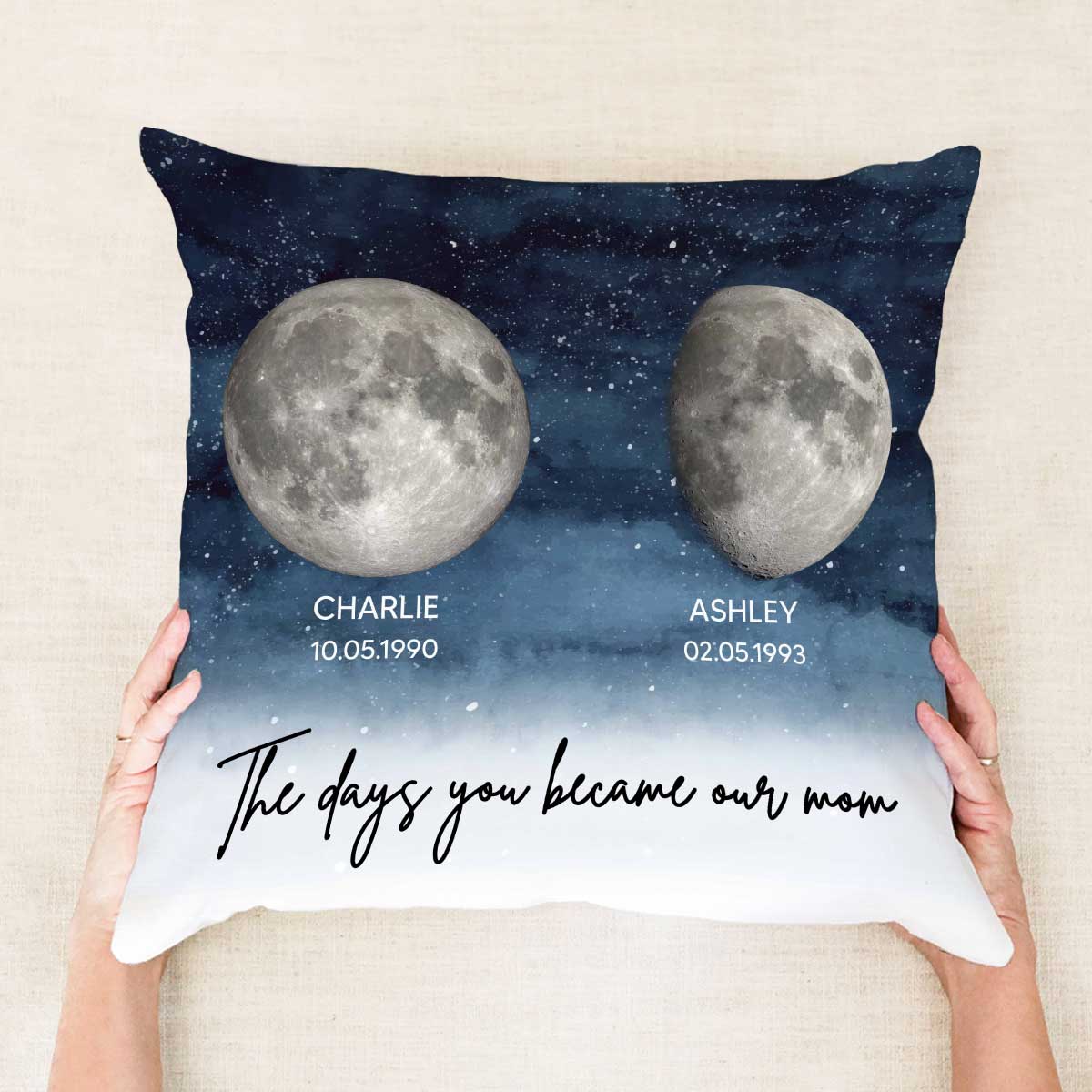 Starry Night Custom Birthday Moon Phase The Day You Became Mom Personalized Pillow, Gift