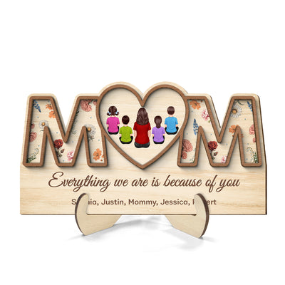 Custom Birth Month Flowers MOM Hearts Personalized 2-Layer Wooden Plaque