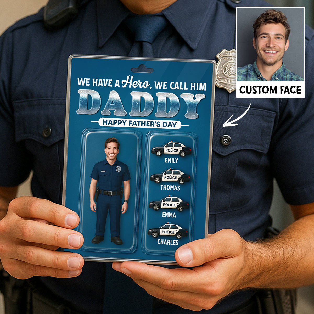 Police Dad Hero Custom Figure 3D Effect Personalized Rectangle Acrylic Block Plaque, Gift For Dad