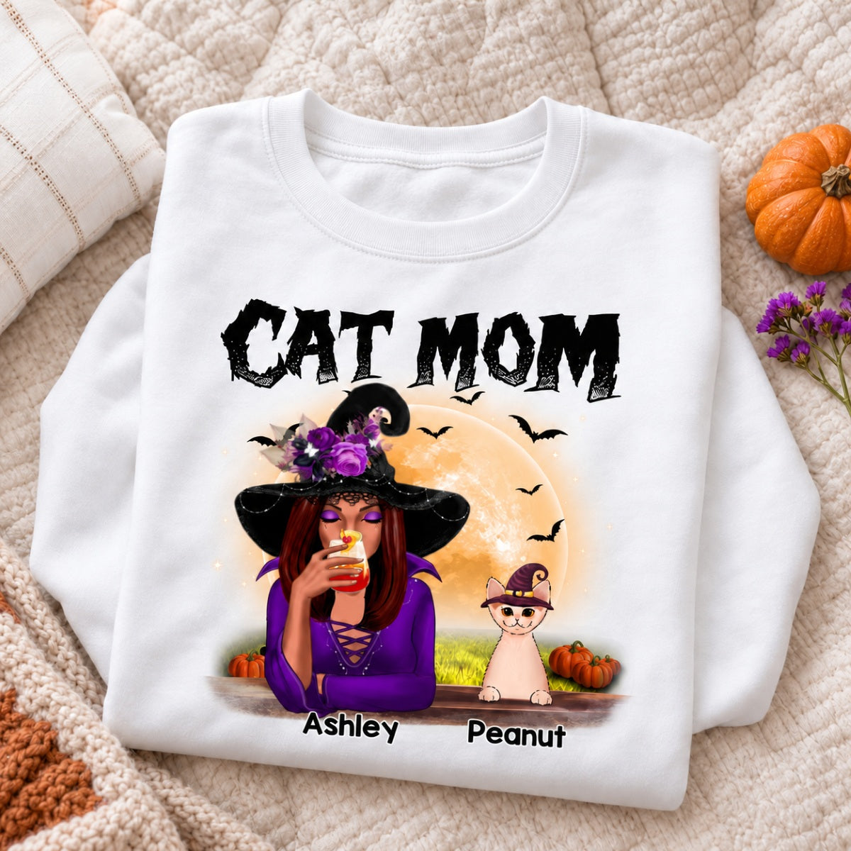 Halloween Witch Cat Mom Personalized Shirt
