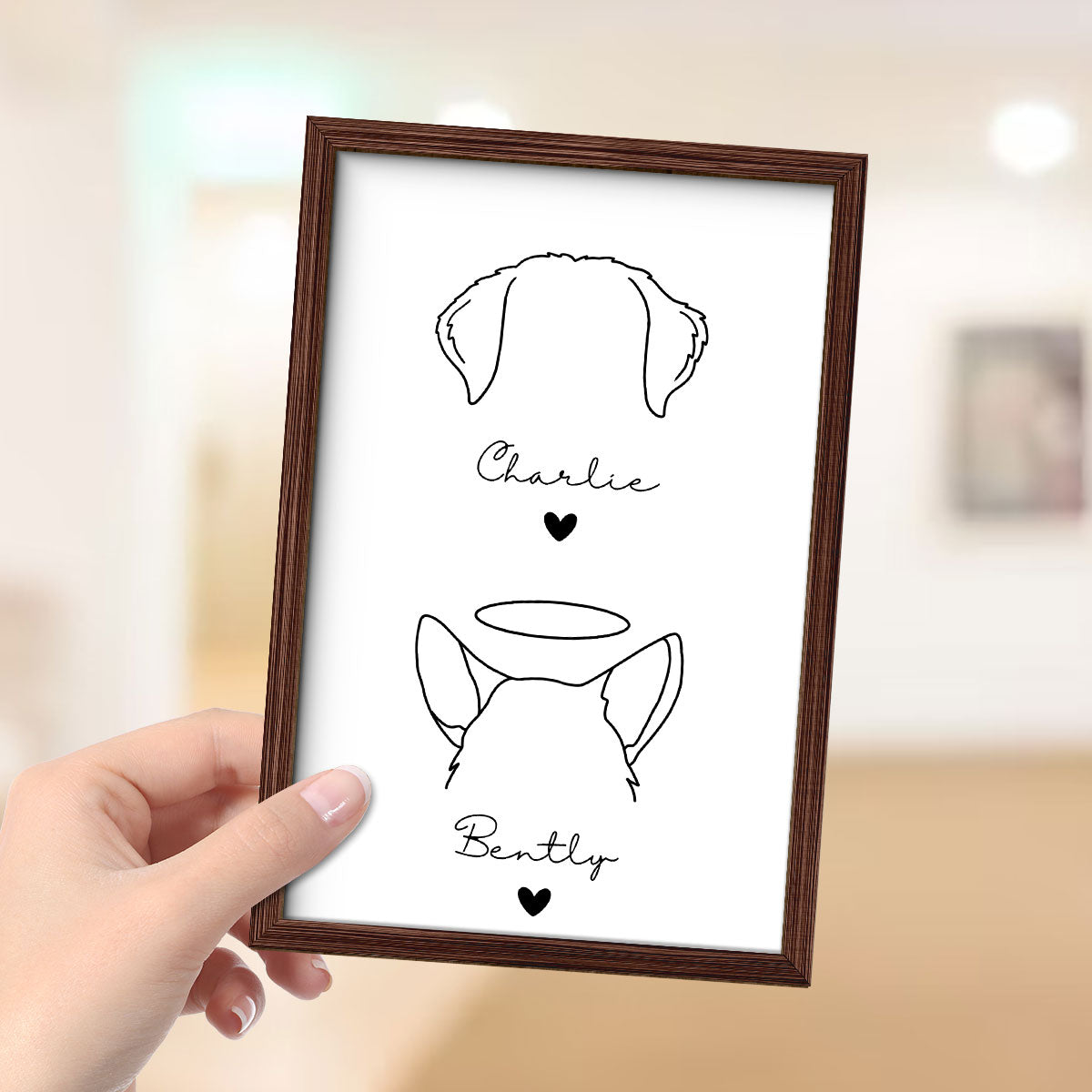Custom Dog Ear Line Art Drawing Personalized 2-Layer Wooden Plaque