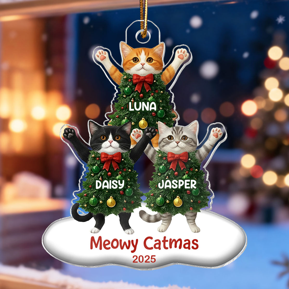 Whimsical Cat Christmas Tree - Personalized Acrylic Ornament - Gift For Cat Lover