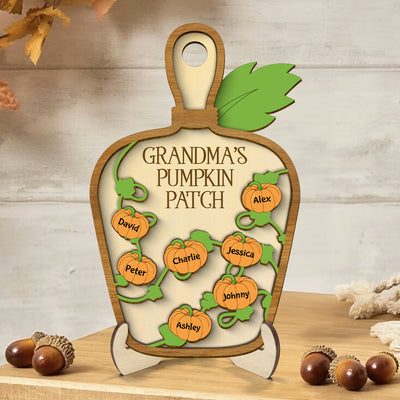 Grandma Pumpkin Patch Cutting Board Personalized 2-Layer Wooden Plaque, Fall Season Decor