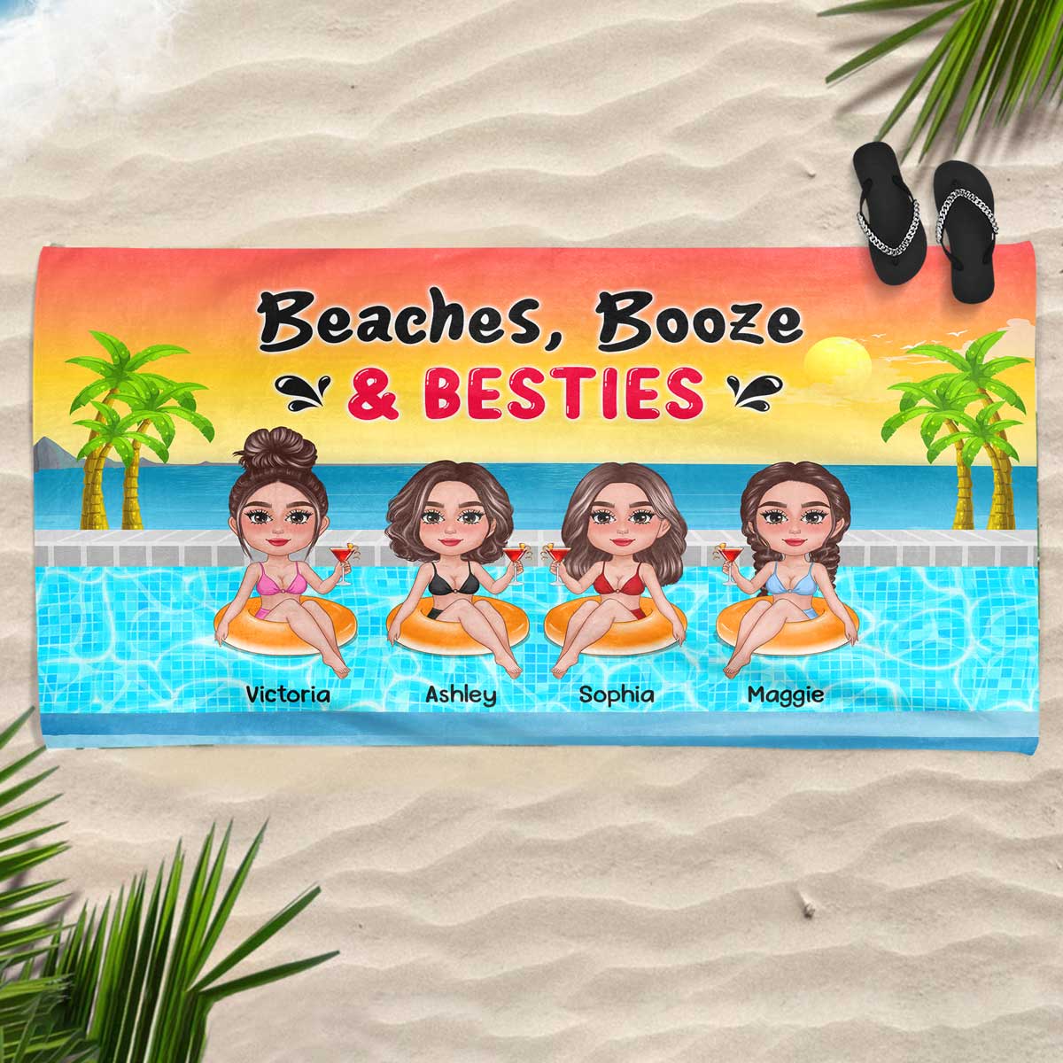 Doll Besties Summer In Pool Gift For Besties Personalized Beach Towel