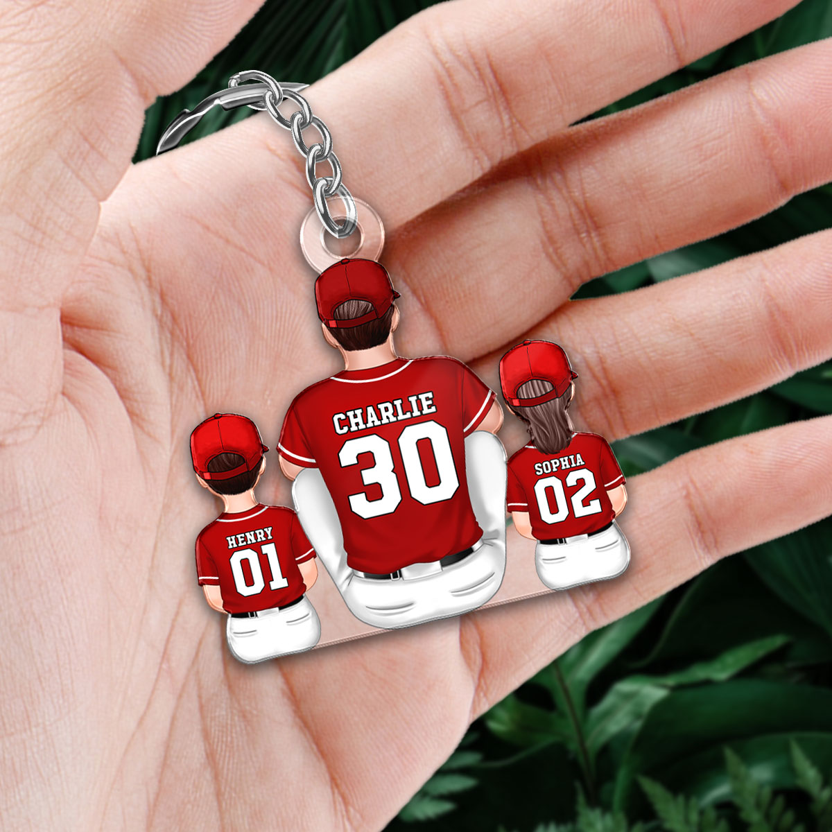 Baseball Family Sitting Personalized Acrylic Keychain, Father's Day Gift For Dad, Grandpa, Husband