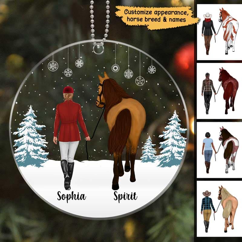 Girl Walking With Horse In Snow Personalized Acrylic Ornament