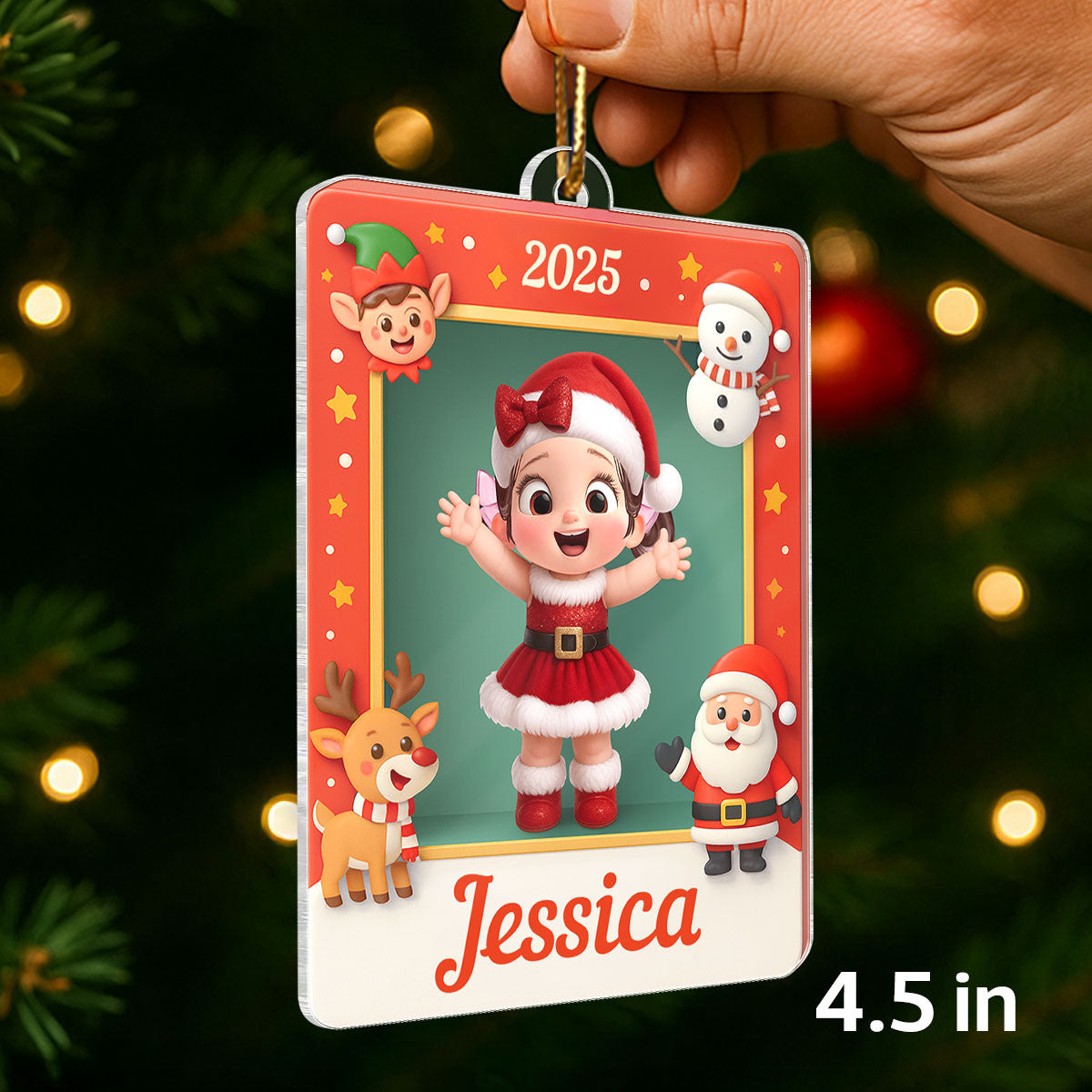 Cute Little Santa Kid in Christmas Box - Personalized Acrylic Ornament - Christmas Gift for Kid, Grandkids