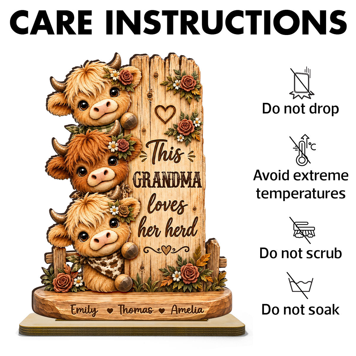 This Grandma Loves Her Herd - Personalized 2-Layered Wooden Plaque - Cozy Fall Decor for Grandma