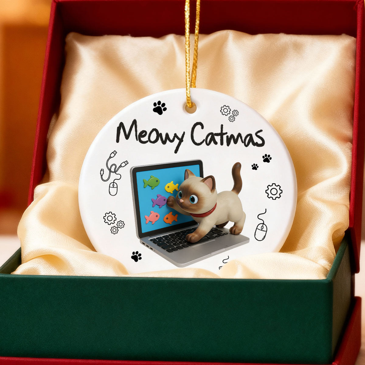 3D Effect Mischievous Kitten Tech Support - Personalized Ceramic Ornament - Gift For Cat Lovers