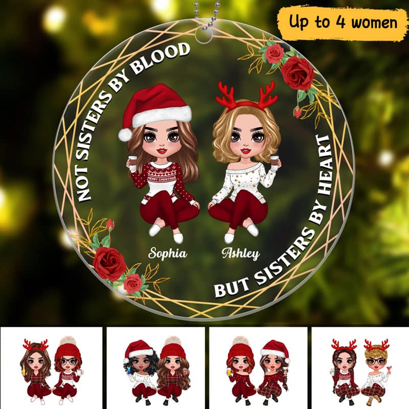 Doll Besties Sisters Floral Personalized Acrylic Ornament