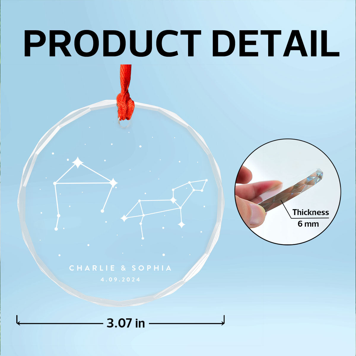 Zodiac Sign Stars Couple Personalized Glass Ornament, Christmas Gift