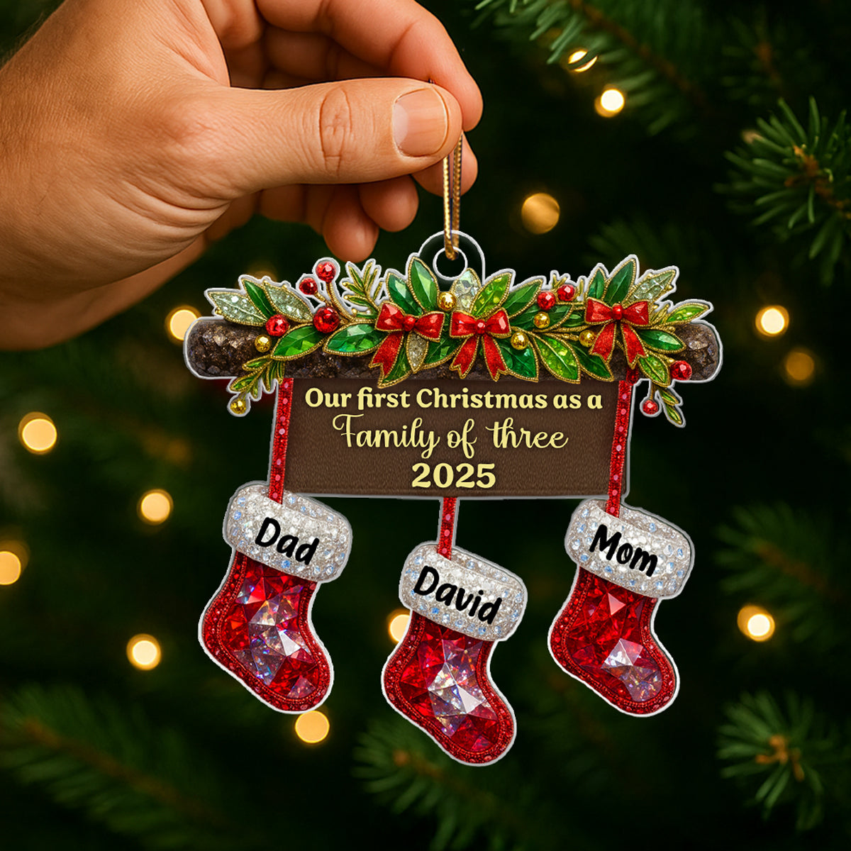 New Family First Christmas, Baby 1st Christmas 3D Crystal Effect - Personalized Acrylic Ornament - Heartwarming Christmas Keepaske