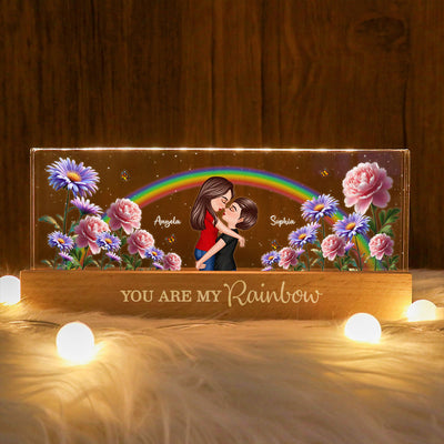 LGBTQ Couple Hugging Kising Birth Month Flower Personalized Acrylic Block LED Night Light
