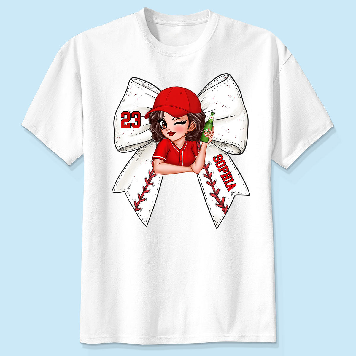 Baseball Softball Bow With Jersey Number Personalized Shirt, Perfect Gift For Her, For Baseball Wife, For Baseball Mom