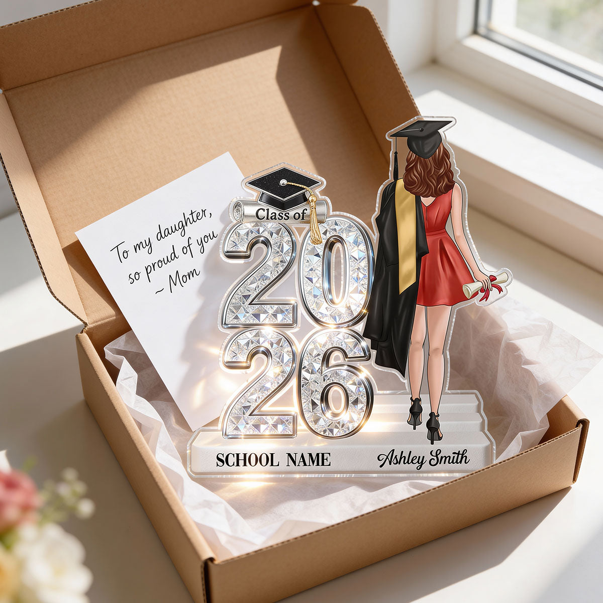 Class Of 2026 2027 Back View Senior Shiny Effect 2D Flat - Personalized Acrylic Block Plaque - Graduation Gift For Graduates, Daughter, Son